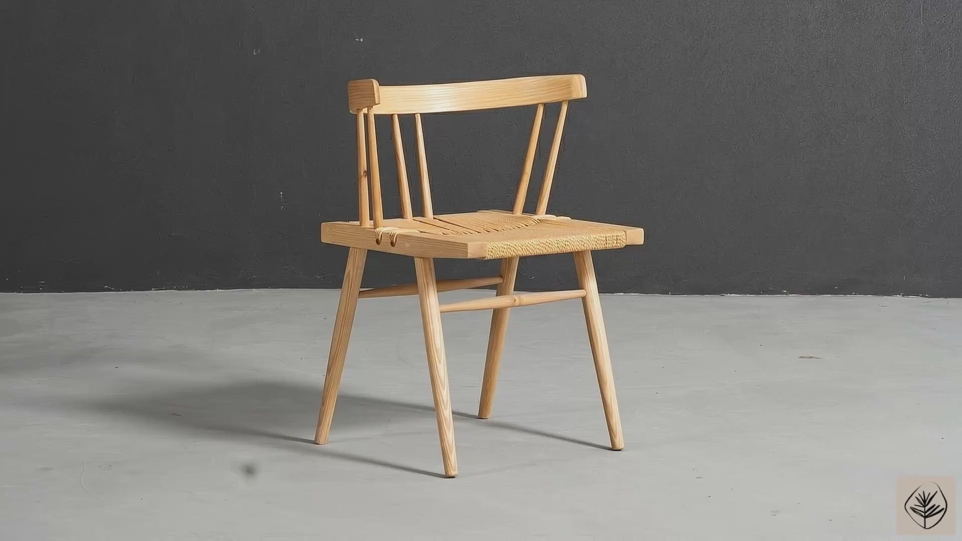 Woodslabs Symphony chair in solid ash with handwoven jute seat and sculpted frame