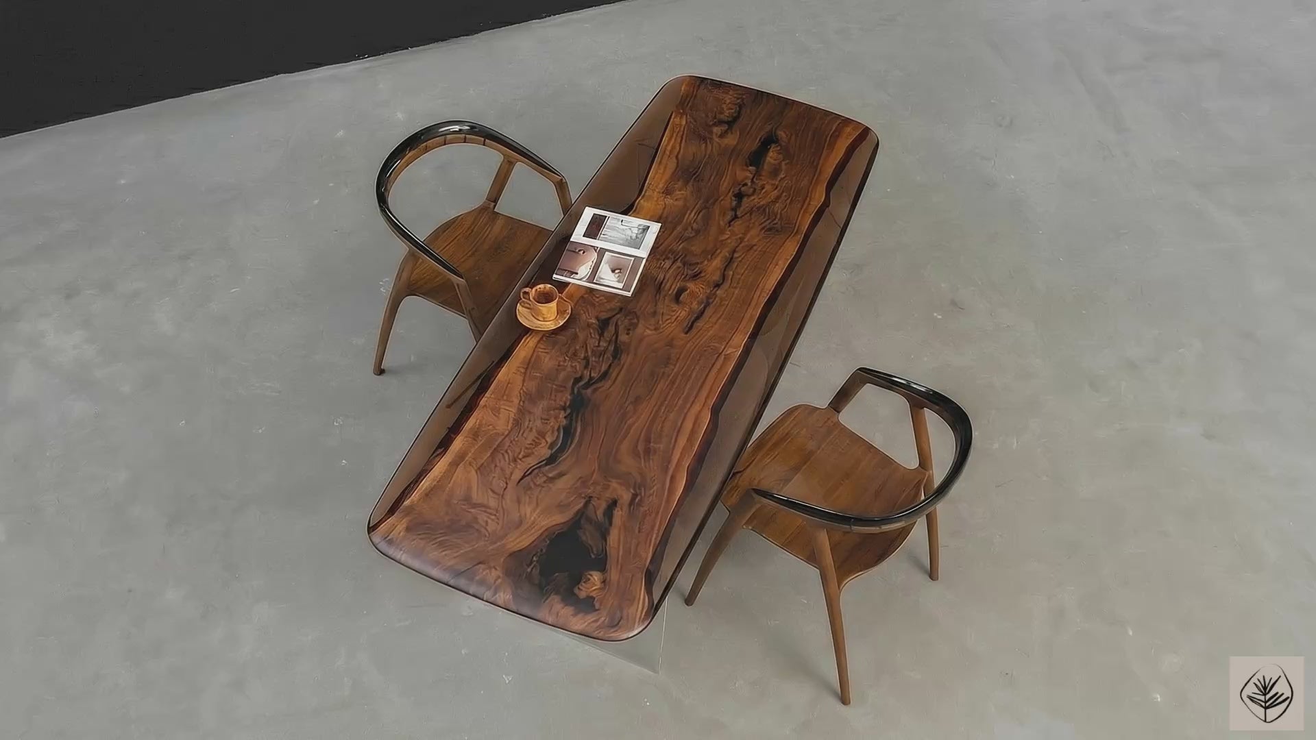 Continental table in black walnut with resin detail by Woodslabs