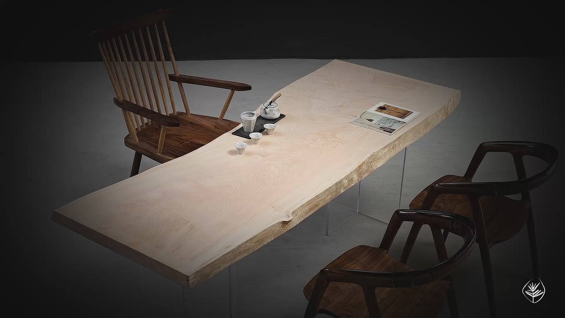 Tochi Veil sculptural wood table placed in a contemporary interior, showing scale, form, and material presence