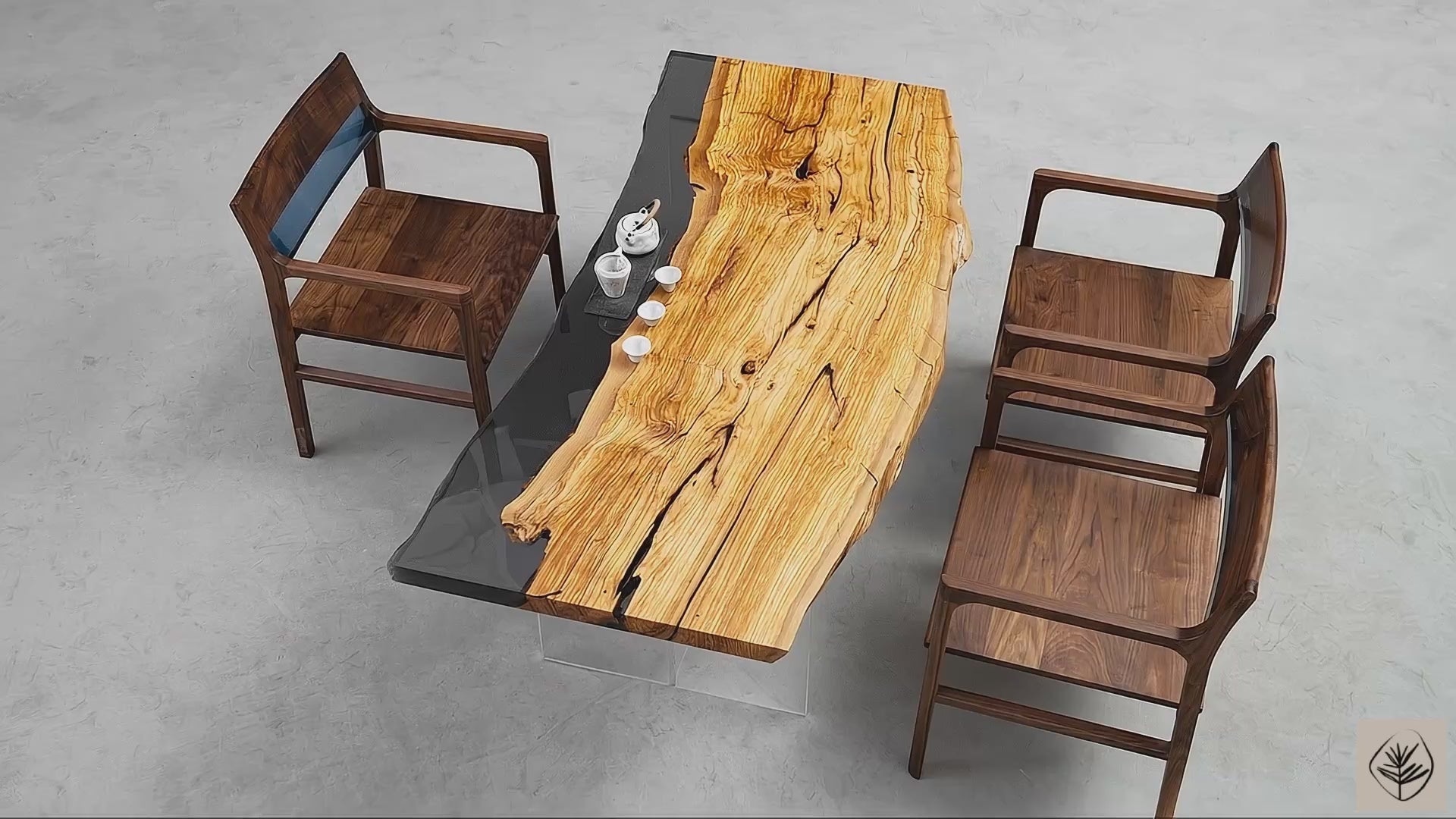 Minerva live edge table in Italian olive wood with black resin edge by Woodslabs