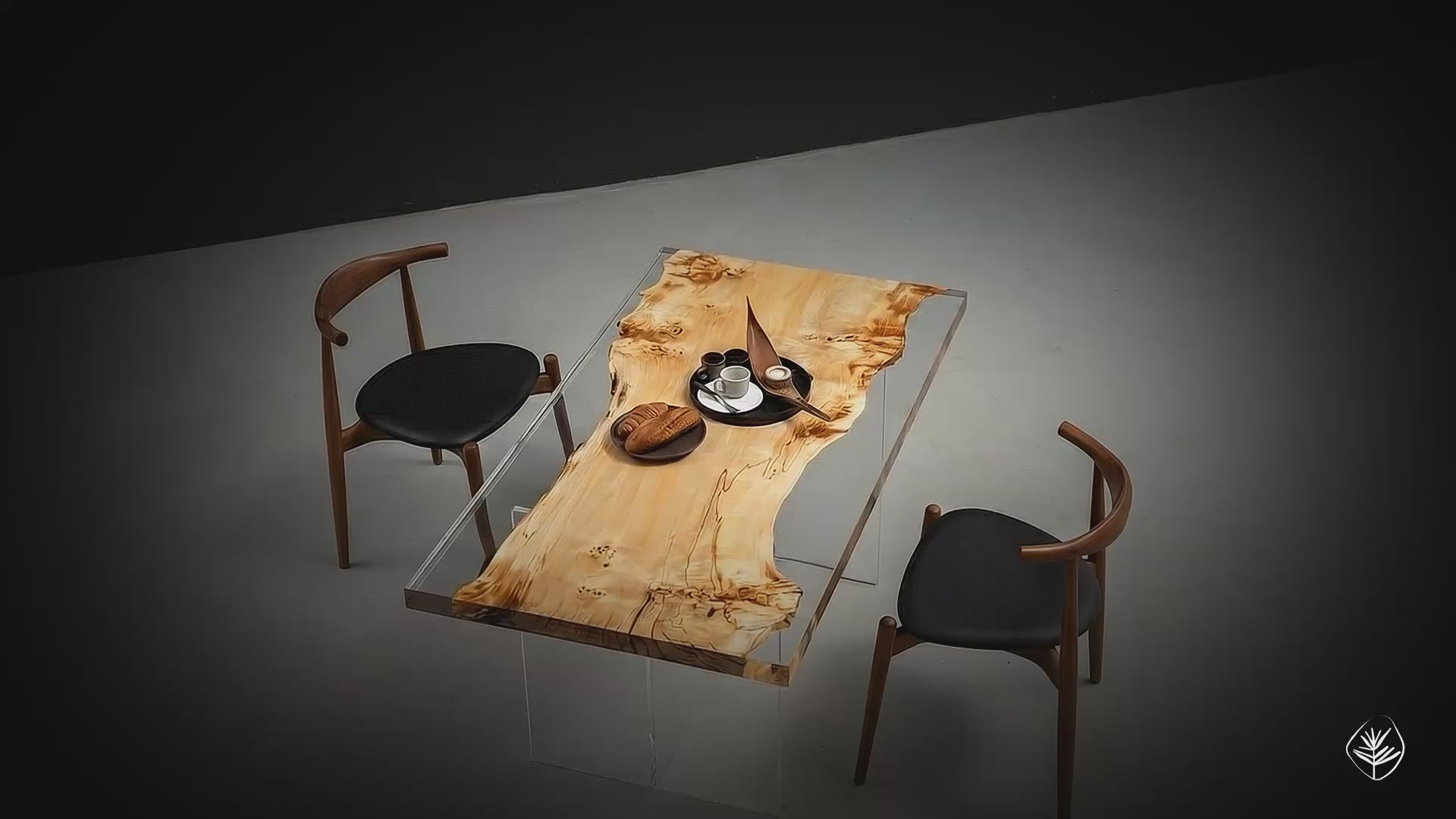 Clarity Prism Table by Woodslabs with clear resin feature, sculptural solid wood table with architectural presence
