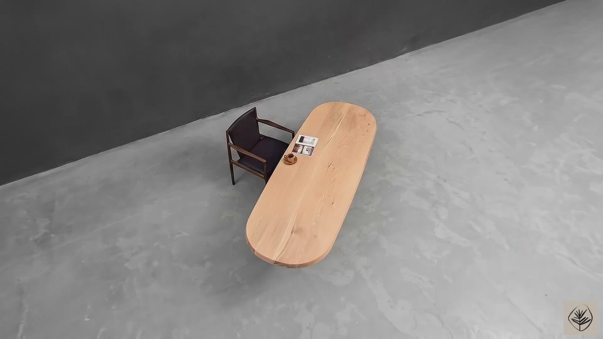 Fusion table in solid ash with sculpted oak stands by Woodslabs