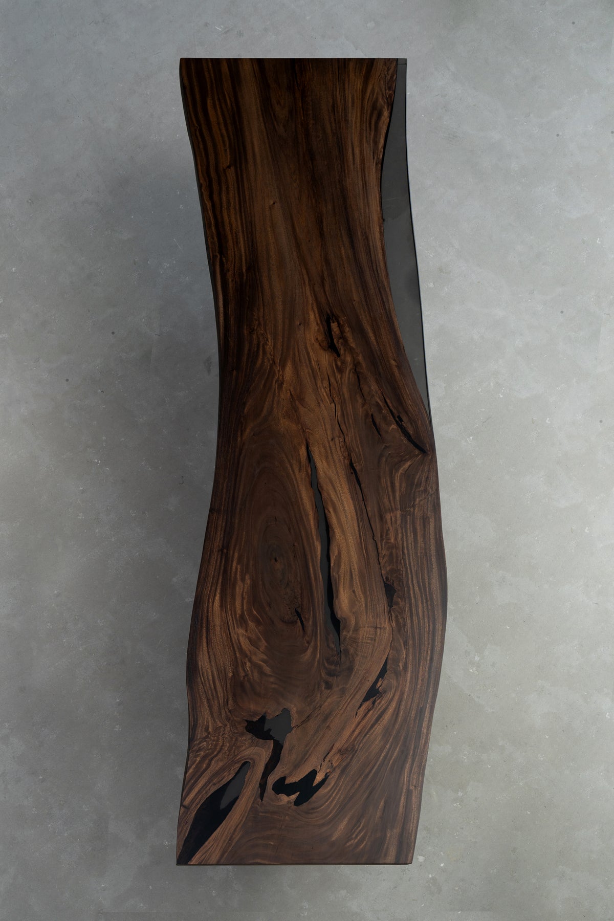Rainfall Meridian vertical rainwood slab view emphasising sculptural silhouette and natural edge definition