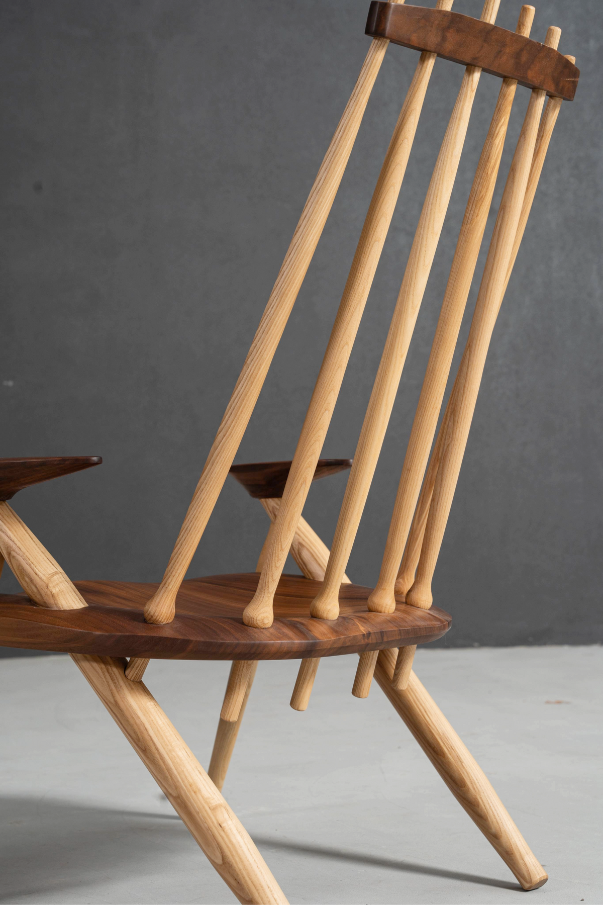 Close-up of back-to-seat joinery, demonstrating Arcadia Chair's precision woodworking