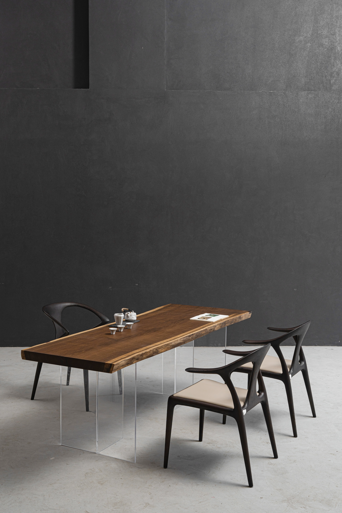 Aureole live edge wood dining table with sculptural live edge form and polished surface by Woodslabs