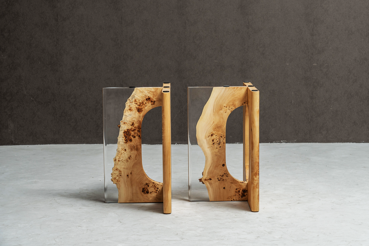 Matching poplar wood bases demonstrating epoxy resin and refined furniture craftsmanship.