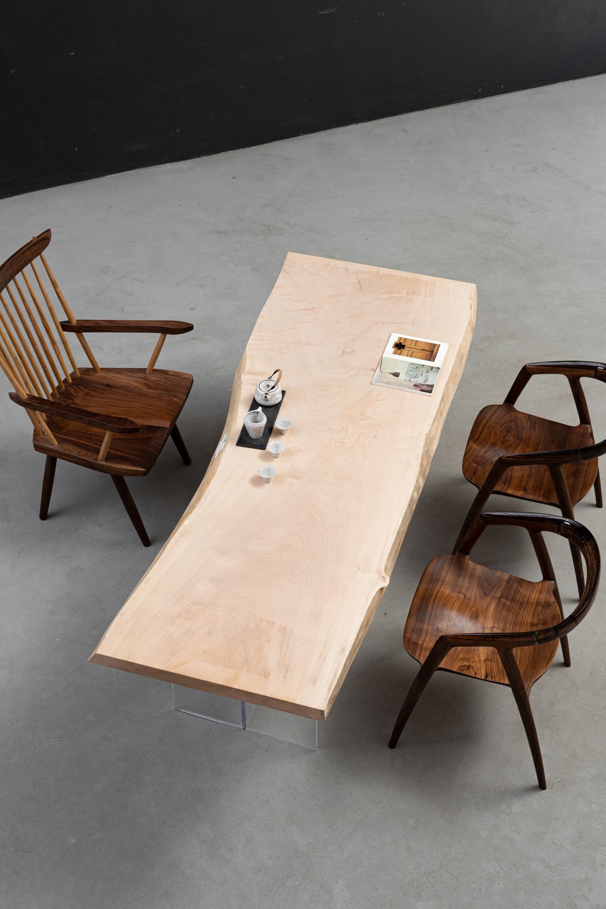 Tochi Veil Japanese Horse Chestnut live-edge statement table 202cm with natural beige tone and modular architectural presence