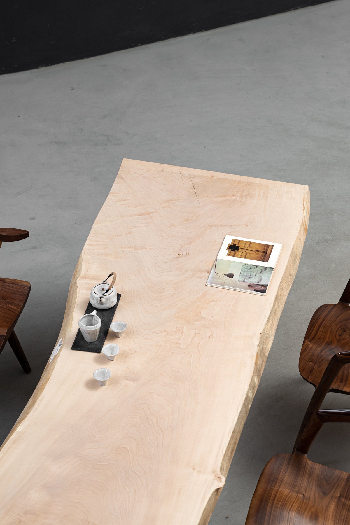 Overhead portrait view of the Tochi Veil slab showcasing the rare X-grade grain structure and natural silken lustre.